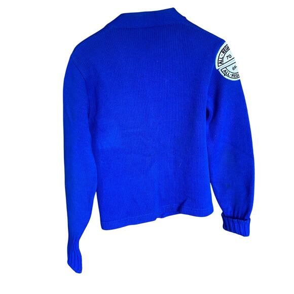 Vintage 60s 70s Varsity Letterman Cardigan Sweater Blue Wool B Patch Band Jacket - Picture 5 of 6